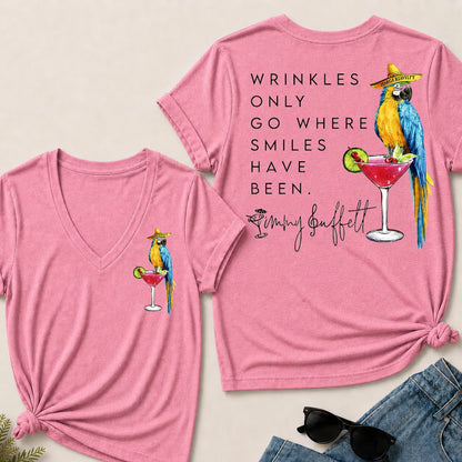 Wrinkles Only Go Where Smiles Have Been – Jimmy Buffett Tribute V-Neck Tee