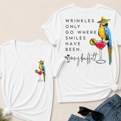 Wrinkles Only Go Where Smiles Have Been – Jimmy Buffett Tribute V-Neck Tee