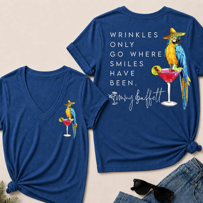 Wrinkles Only Go Where Smiles Have Been – Jimmy Buffett Tribute V-Neck Tee