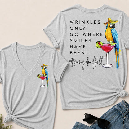 Wrinkles Only Go Where Smiles Have Been – Jimmy Buffett Tribute V-Neck Tee