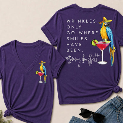 Wrinkles Only Go Where Smiles Have Been – Jimmy Buffett Tribute V-Neck Tee